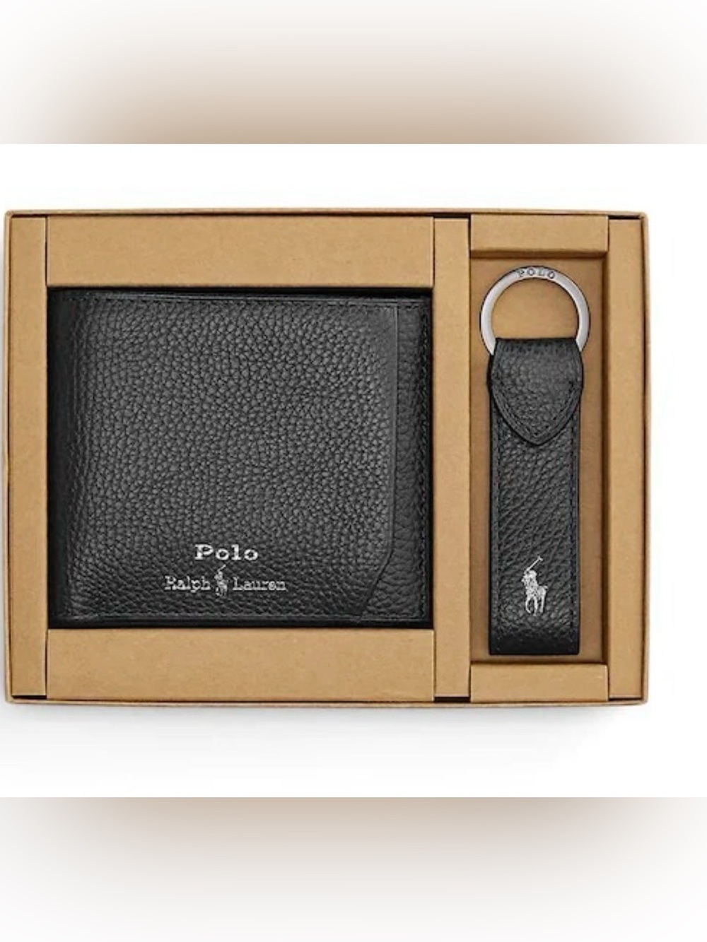 Polo by Ralph Lauren Black Pebble-Grain Leather Wallet & Key Holder Set